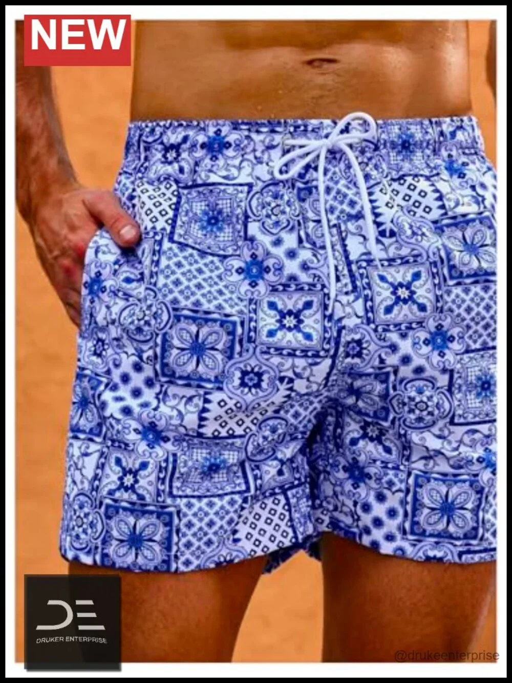 Men's Floral Swim Trunks with Pocket Hawaiian Beach Shorts